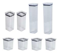 Kit 8 Potes Hermeticos Acrilico Mantimento Empilhavel