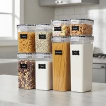 Kit 8 Potes Herméticos com Trava Vedação Forte Não Vaza Empilhável Organiza Cozinha e Mantimentos