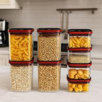 Kit 8 Potes Herméticos Empilháveis Tampa Vermelha Premium Organização e Conservação de Alimentos WESTING by BSMIX