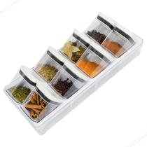 Kit 8 Potes para Temperos Condimentos com Rack Organizador para Gavetas e Bancada Kit 8 Potes para Temperos Condimentos com Rack Organizador para Gavetas e Bancada
