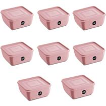 Kit 8 Potes Plástico UZ Rosa Quadrados Mantimentos 1,5L com Tampa Premium Kit 8 Potes Plástico UZ Rosa Quadrados Mantimentos 1,5L com Tampa Premium