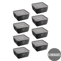 Kit 8 Potes Quadrado Preto Alimentos Fit 2,5L Boa Vedação