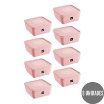 Kit 8 Potes Quadrado Rosa Alimentos Fit 5L Boa Vedação