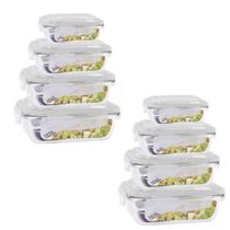 Kit 8 Potes Retangular (370 + 640 + 1040 + 1520) Marmitas