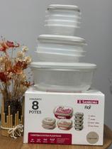 Kit 8 Potes Sanremo Flor com Tampa para Microondas, Freezer e LavaLouças