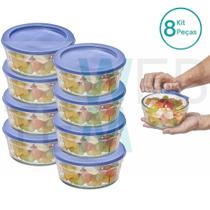Kit 8 Potes Tigela de Vidro com Tampa Plástica Laguna 750ml Vitazza:Para Servir, Organização de Cozinha e Geladeira, Opção Sustentável