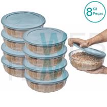 Kit 8 Potes Tigela Saladeira de Vidro com Tampa Plástica Oceani 1,5 litro Vitazza: Para Servir e Organização de Cozinha e Geladeira Opção Sustentável
