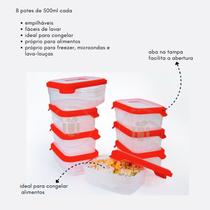 Kit 8 Potes Vasilhas 500ml Marmita Congelada Fitness Reutilizável Freezer e Microondas - Helsim