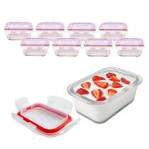 Kit 8 Potes Vidro Hermético Borossilicato Condimento 200ml Fit Frutas Trava Tampa Kit 8 Potes Vidro Hermético Borossilicato Condimento 200ml Fit Frutas Trava Tampa