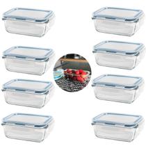 Kit 8 Potes Vidro Hermetico Retangular 370 Ml Ad789654512137