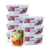 KIT 8 Potes Vidro Herméticos Quadrado 800ml