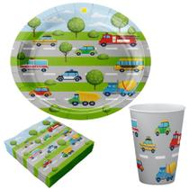 Kit 8 Pratos Copos e Guadanapos Festa Aniversário Carrinho