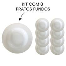 Kit 8 Pratos Fundos de Cerâmica 22 cm Branco