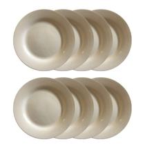 Kit 8 Pratos Sobremesa de Cerâmica 20cm Bege Amarelado