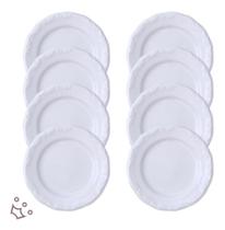 Kit 8 Pratos Sobremesa Pomerode Branco Porcelana Schmidt - Porcelanas Schmidt