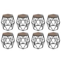 Kit 8 Puff Banqueta Luna Decorativo Sala Quarto Ferro Preto Assento MDF Castanho - Ahazzo Móveis