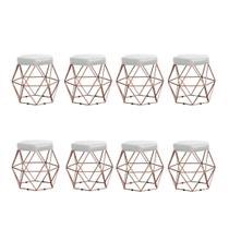 Kit 8 Puffs decorativos aramado Vanessa-material sintético branco