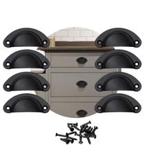 Kit 8 Puxador Concha Para Móveis Gavetas Armário Preto Fosco Kit 8 Puxador Concha Para Móveis Gavetas Armário Preto Fosco