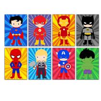 Kit 8 Quadros Infantil Kids Super Herói Criança Flash Batman 14x20