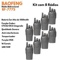 Kit 8 Rádio Comunicador Baofeng 777S Ideal para Segurança, Eventos e Obras Kit 8 Rádio Comunicador Baofeng 777S Ideal para Segurança, Eventos e Obras