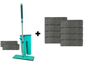 Kit 8 Refil + Mop Flat Cabo Inox Com Balde Lava e Saca Esfregão Multiuso Limpa Esterilizar Brilho