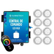 Kit 8 Refletor LED Piscina RGB 9W Inox + Central Touch