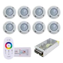 Kit 8 Refletor Led RGB 18W 1 Controle 1 Fonte 15A Chaveada