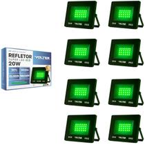 Kit 8 Refletor Led Volter Eco 20w Luz Verde Ip65 Preto