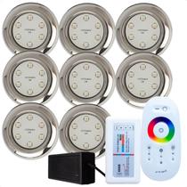 Kit 8 Refletores Led 9w RGB Inox S Iluminação Para Piscina e Comando Kit 8 Refletores Led 9w RGB Inox S Iluminação Para Piscina e Comando