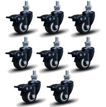 Kit 8 Rodízio Linha Black Parafuso 3/8" 41mm Com Freio 240kg Preto - Colson