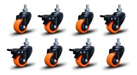 Kit 8 Rodízio Linha Black Parafuso 3/8" 50mm 4 Com Freio 4 Sem Freio 400kg Laranja - Colson