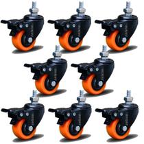 Kit 8 Rodízio Linha Black Parafuso 3/8" 50mm Com Freio 400kg Laranja - Colson