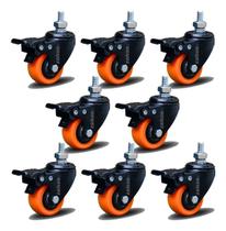 Kit 8 Rodízio Linha Black Parafuso 3/8" 50mm Com Freio 400kg Laranja - Colson