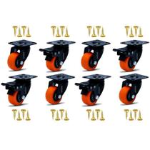 Kit 8 Rodízio Linha Black Placa 41mm 4 Com Freio 4 Sem Freio Laranja - Colson