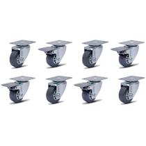 Kit 8 Rodízio Linha BP Placa 2" 50mm Anti Risco Móveis 4 Com Freio 4 Sem Freio 360kg Cinza Kit 8 Rodízio Linha BP Placa 2" 50mm Anti Risco Móveis 4 Com Freio 4 Sem Freio 360kg Cinza