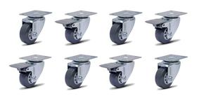 Kit 8 Rodízio Linha Bp Placa 2" 50mm Anti Risco Móveis 4 Com Freio 4 Sem Freio 360kg Cinza Kit 8 Rodízio Linha Bp Placa 2" 50mm Anti Risco Móveis 4 Com Freio 4 Sem Freio 360kg Cinza