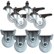 Kit 8 Rodizio Nylon 2pol. Rosca (4 Giratorio + 4 Fixo)