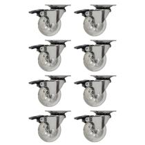 Kit 8 Rodízio Silicone 50Mm Transparente Giratório Com Freio