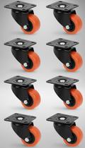 Kit 8 Rodízios Giratórios 50mm Placa 2" PVC Reforçado