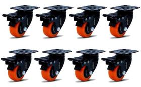 Kit 8 Rodízios Placa Linha 1.5/8" Black Amarelo 41mm Anti Risco Móveis 240kg Com Freio - Colson