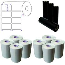 KIT 8 Rolos Etiqueta Couché 50x30mm e 4 Ribbons Cera KIT 8 Rolos Etiqueta Couché 50x30mm e 4 Ribbons Cera