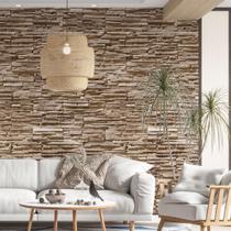 Kit 8 Rolos Papel De Parede Adesivo Pedra Fina Marrom 3,0M