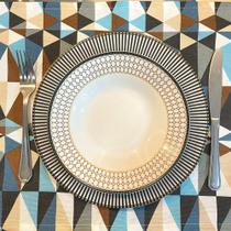 Kit 8 Serviços Americanos Folhas Geométrico Azul e Marrom Impermeável - 35 x 45cm Kit 8 Serviços Americanos Folhas Geométrico Azul e Marrom Impermeável - 35 x 45cm