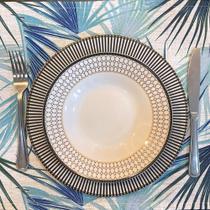 Kit 8 Serviços Americanos Jacquard Ramos Azul - 35 x 45cm Kit 8 Serviços Americanos Jacquard Ramos Azul - 35 x 45cm