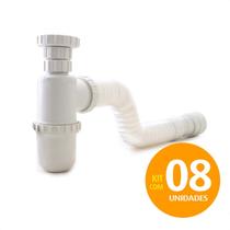 Kit 8 Sifão Sanfonado Copo Universal Branco Extensível 50cm