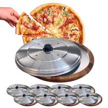 Kit 8 Suportes Bandeja 25Cm Com Formas E Tampas Para Cortar E Servir Pizza