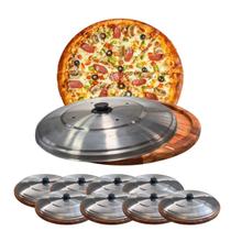 Kit 8 Suportes Bandeja Para Cortar E Servir Pizza 40Cm Com Tampas