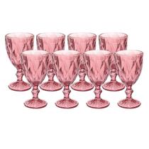 Kit 8 Taças Diamante Copos de Vidro Lilás Bico De Jaca 300ml