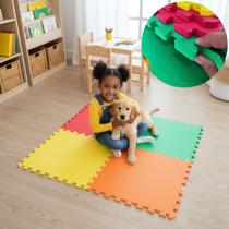Kit 8 Tapete Infantil Tatame EVA 50x50cm 10mm 2m² com Bordas Emborrachado Antiderrapante Infantil Fitness Bebês Crianças Exercícios Luta Proteção Piso
