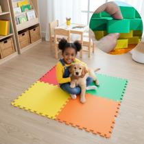Kit 8 Tapete Tatame EVA Infantil Fitness 50x50cm 20mm 2m² Bordas Exercícios Lutas Yoga Pilates Brincadeiras crianças bebe Atividades Proteção Piso Pet